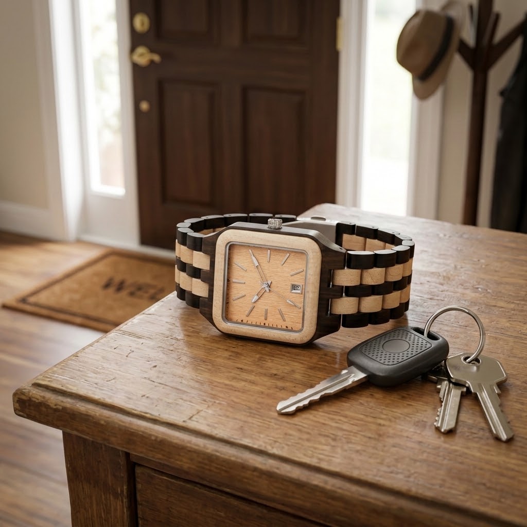 zebra wood watch near front door