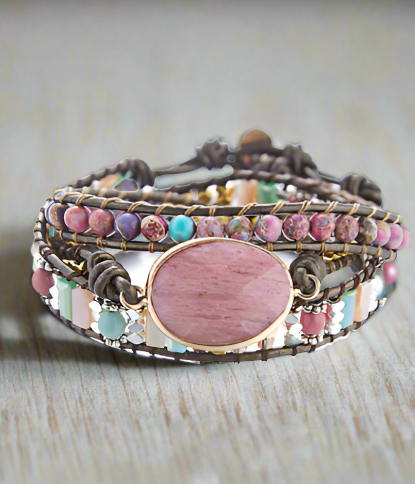 pink stone bead bracelet