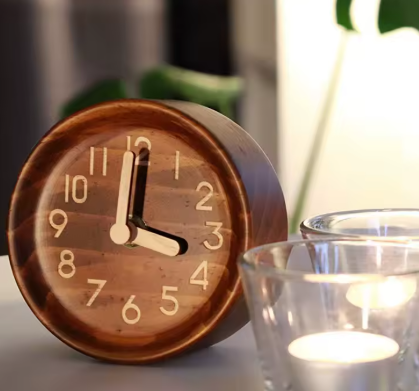 carved pine wood desk clock