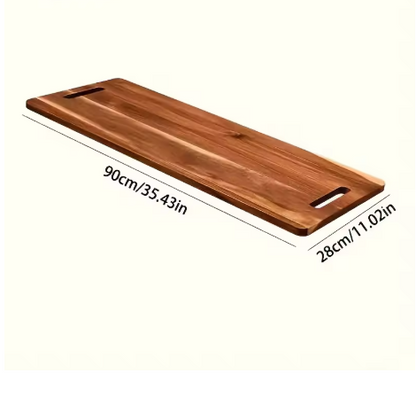 Wooden cutting board with dimensions on a white background
