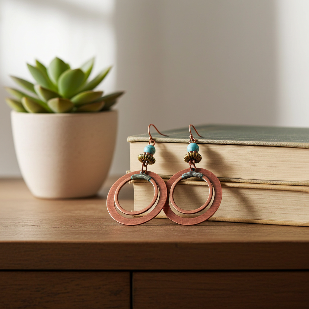 Copper Wood Hoop Earrings