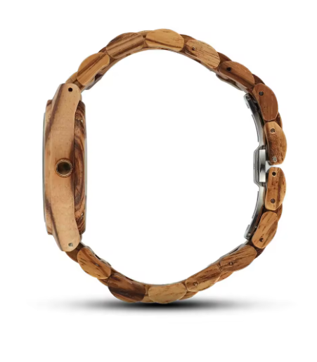 Wooden watch band with side view