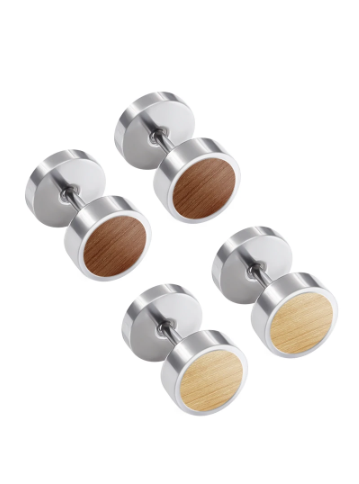 wood and silver stud earrings