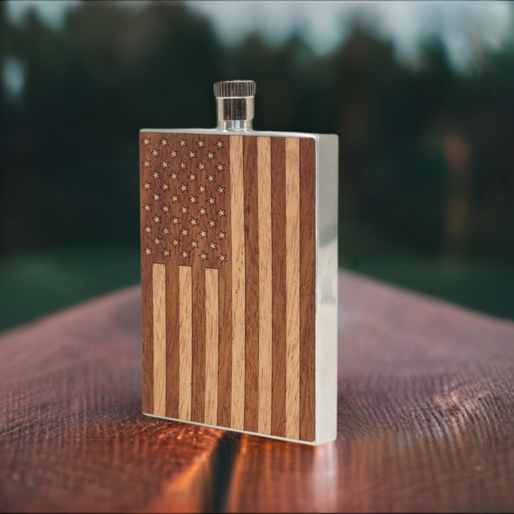 stainless steel flask wrapped in wood