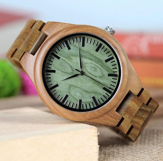 green face wood watch