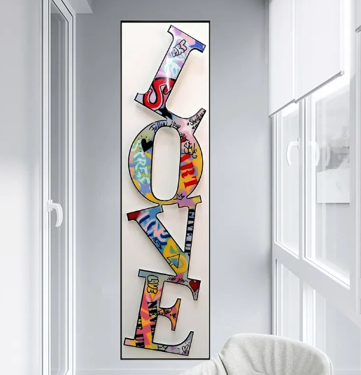 love canvas wall hanging in entryway