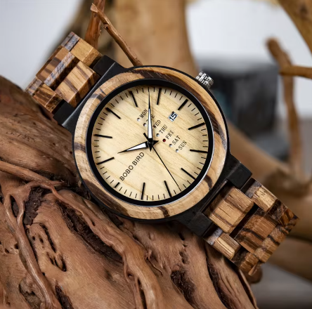 ebony and zebra wood watch