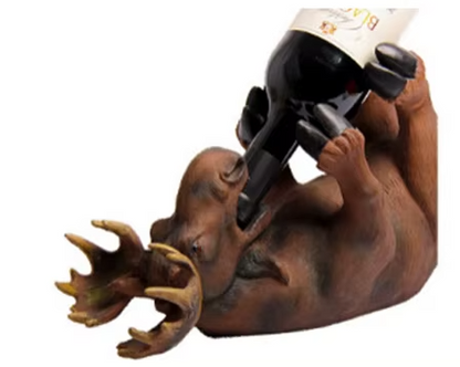 Wine bottle holder shaped like a moose on a white background