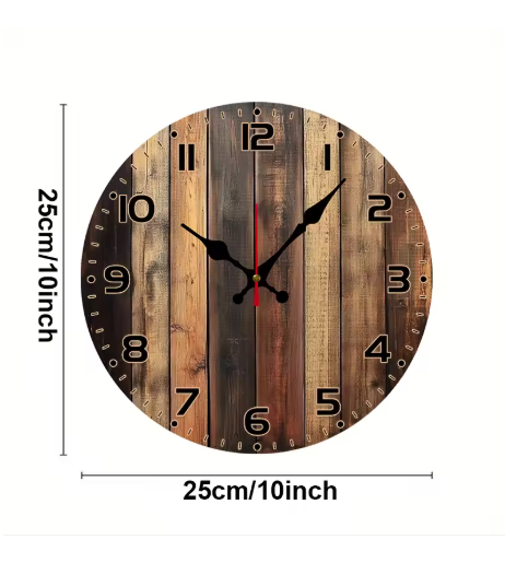 Wooden wall clock with measurement indicators on a white background