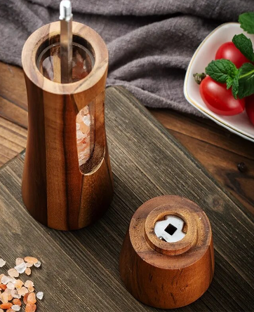 Creative Acacia Wood Pepper Mill Grinder With Acrylic Body For