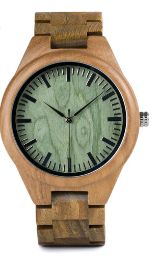 wood watch green face
