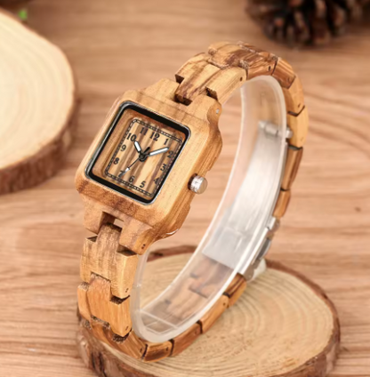 zebra wood quartz watch