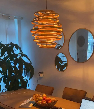 bamboo rattan chandelier hanging in DR