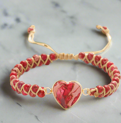 beaded bracelet with red heart