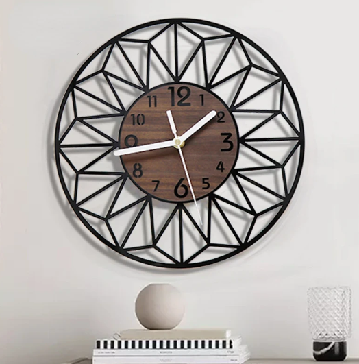 retro european wall clock hanging over desk