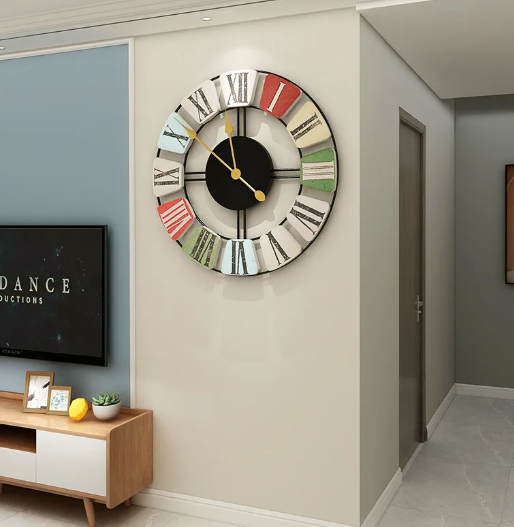 large color clock hanging on wall