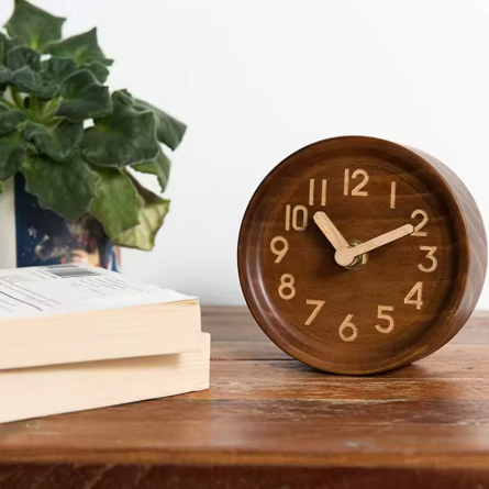 carved wood desk clock