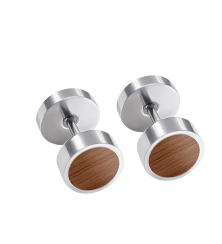 walnut wood and silver stud earrings