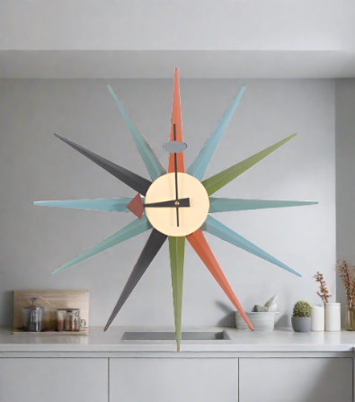 sunburst clock in the kitchen