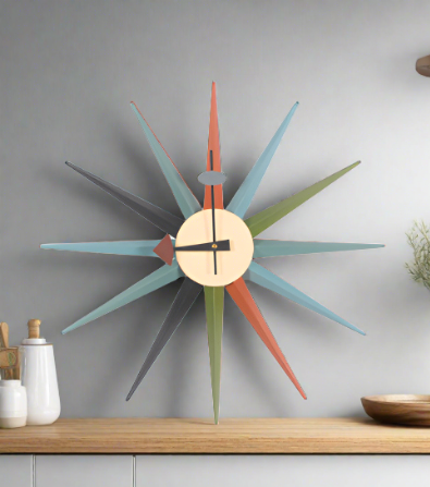 sunburst clock over a desk