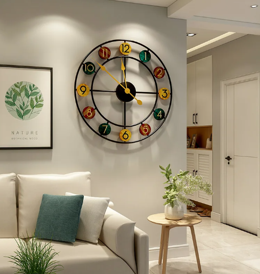 vibrant clock hanging on wall