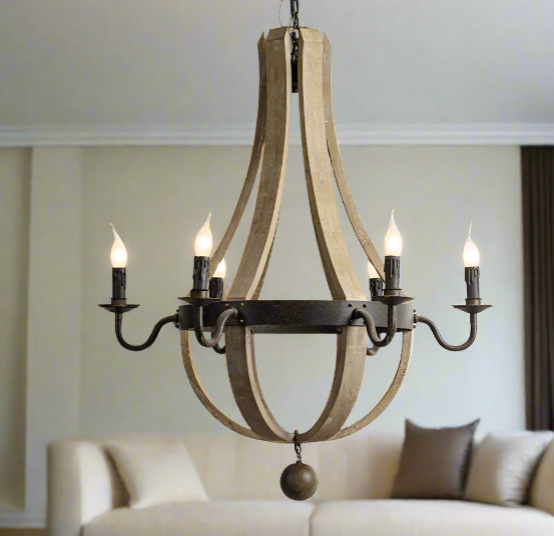 wood and iron chandelier