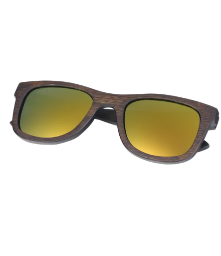 walnut frame sunglasses with gold lens