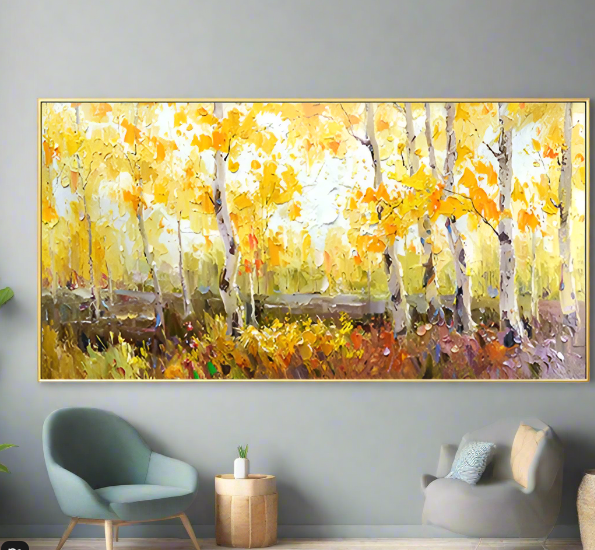 white birch print in living area