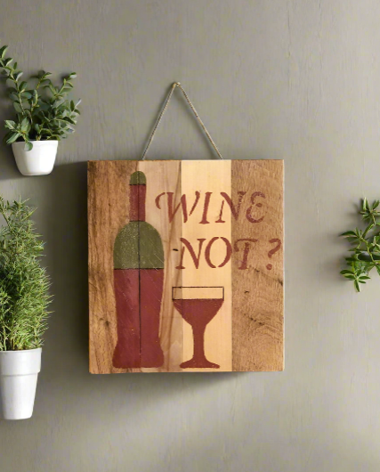 wine not sign hanging in kitchen