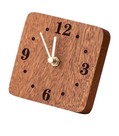 Wooden square clock with black numbers 