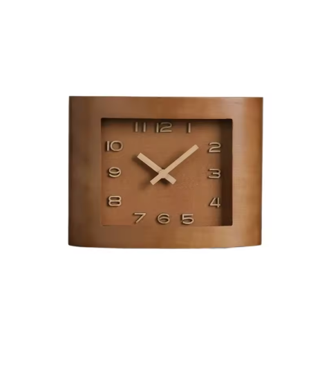 wood square wall clock on a white background