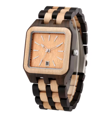 zebra wood watch with square face