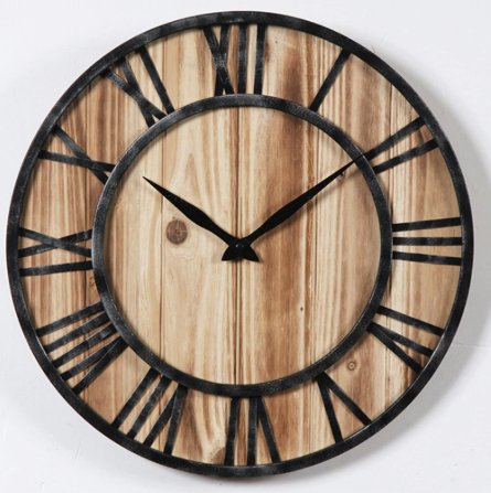 roman numeral wooden clock