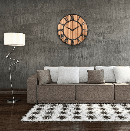 wood wall clock over couch