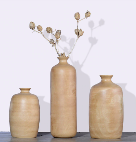 3 wood vases for dried flowers
