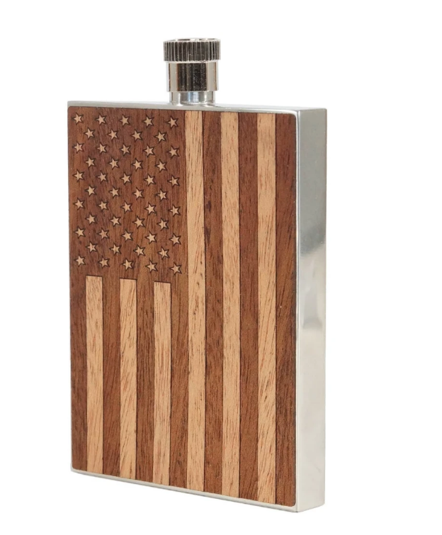American flag wood flask