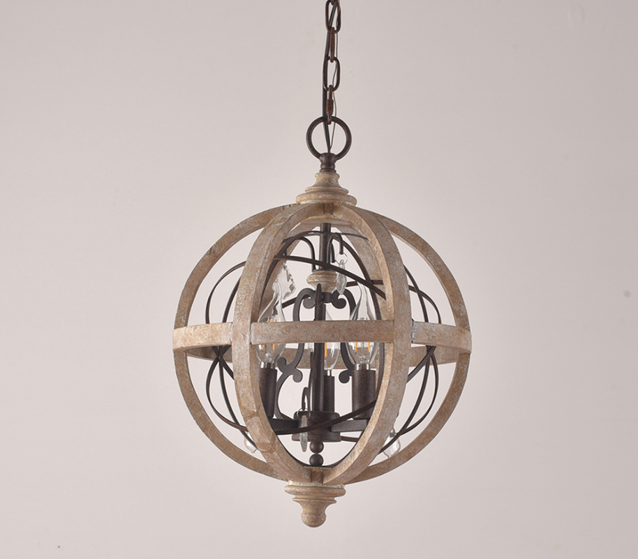 Antique wood chandelier-lights off