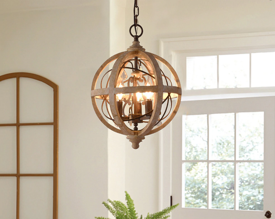 Antique wood chandelier-lights on