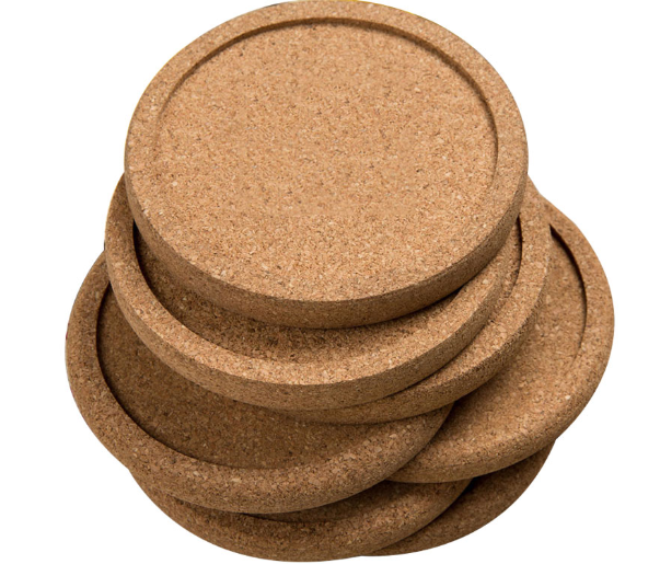wood coasters with cork-stacked on white