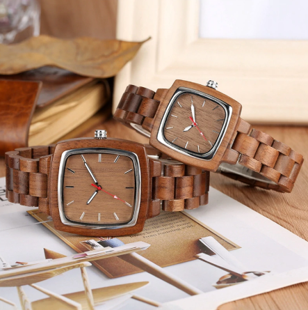 his and her wood watches-on side