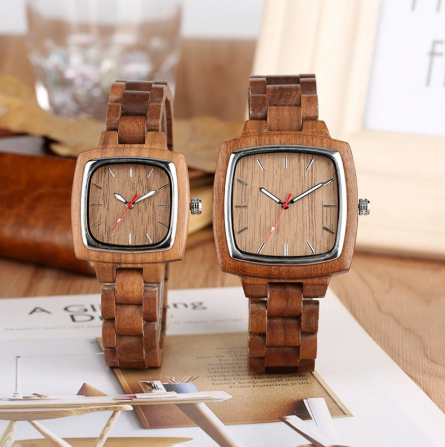his and her wood watches-upright