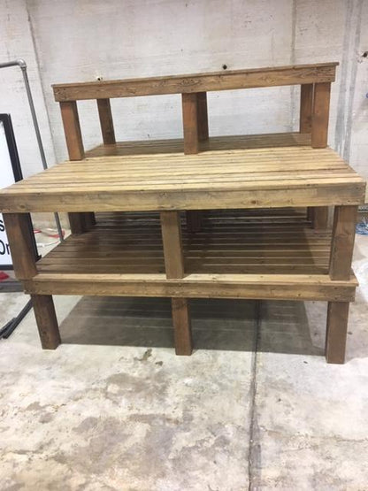 benches stacked in storage