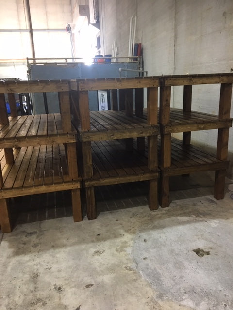 benches stacked in storage