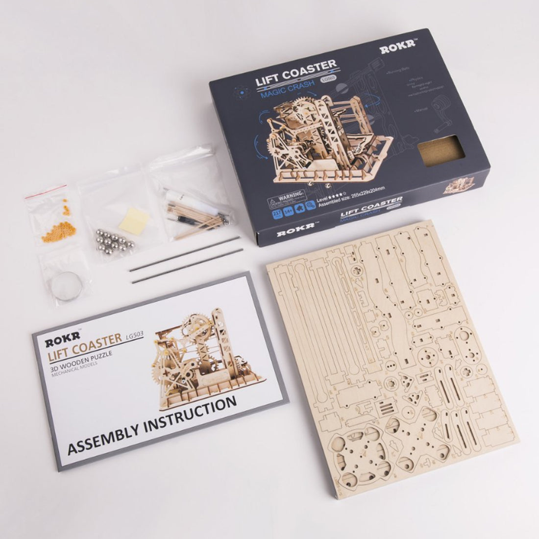 roller coaster model kit puzzle-package of items shown
