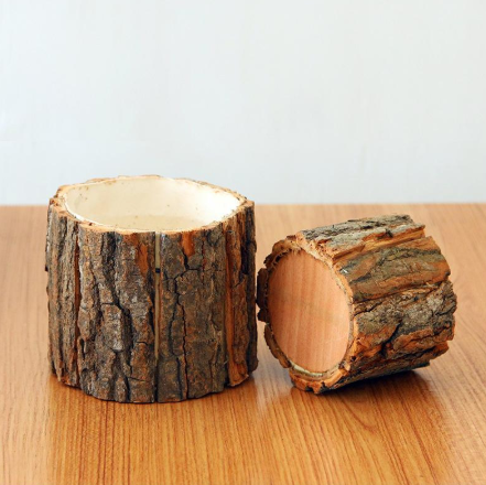 log planters with bottom view