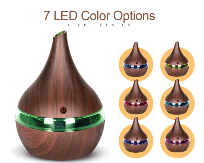 7 led colors with dark wood grain exterior