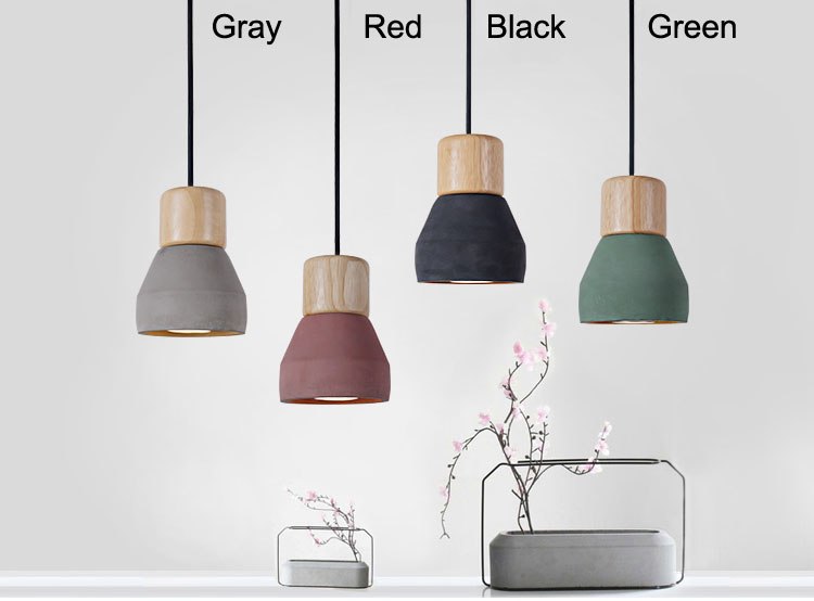 colored wood trimmed drop lights