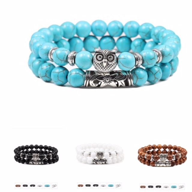 4 colors of beaded owl bracelet