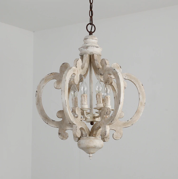 Victorian distressed wood chandelier-pretty white wood