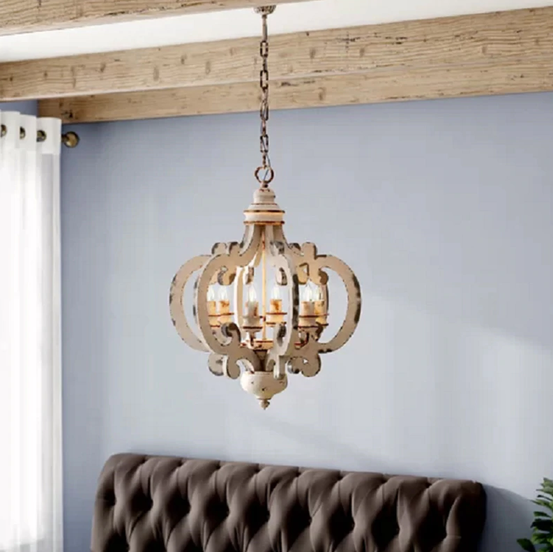 Victorian distressed wood chandelier-hanging in LR